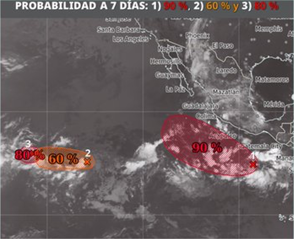 ¿Se vienen tormentas? Conagua alerta por tres posibles ciclones en el Pacífico